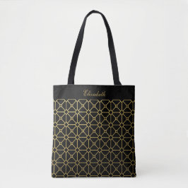 Chic Script Black och Guld Mönster Tote Bag Tygkasse