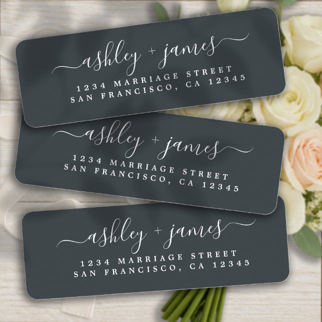 Chic Script Black White Bröllop Returadress Etikett (Skapare uppladdad)
