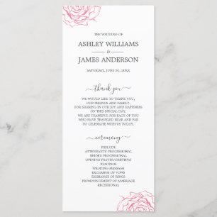 Chic Script Blommigt Rosa ros Enkel Bröllop Program