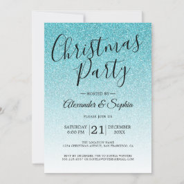 Chic Script Blue Glitter Ombre jul Party Inbjudningar