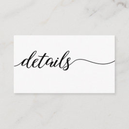 Chic Script Bröllopsdetaljer svart och vitt Tilläggskort