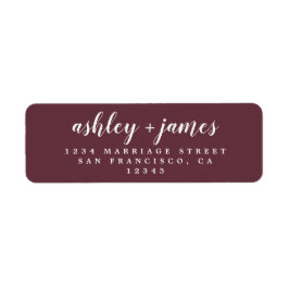 Chic Script Burgundy Bröllop Returadress Etikett