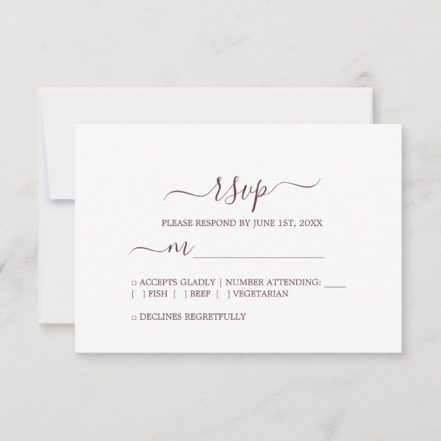 Chic Script Burgundy Minimal Bröllop OSA Kort (Framsida)