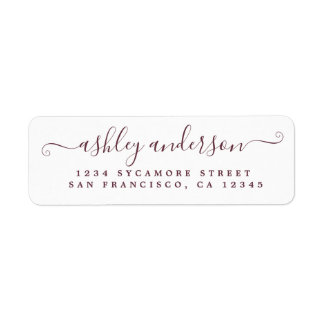 Chic Script Burgundy Namn Returadress Etikett