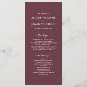 Chic Script Burgundy Simple Minimal Bröllop Program