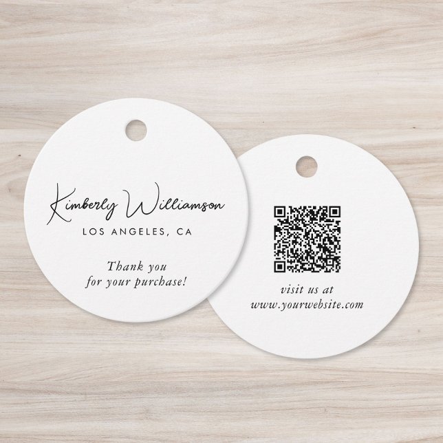Chic Script Business QR-kod Tack Gåvokort Gåvor Etiketter (Chic Script Business QR Code Thank You Gift Tag)