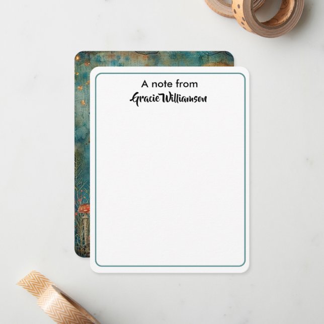 Chic Script Calligraphy Fairy Garden A Note from Anteckningskort (Fram/Back In Situ)