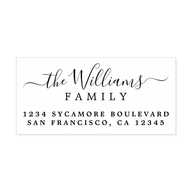 Chic Script Calligraphy Family Namn Returadress Stämpel (Tryck)