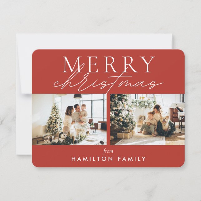 Chic Script Calligraphy God jul Two Photo Anteckningskort (Framsida)