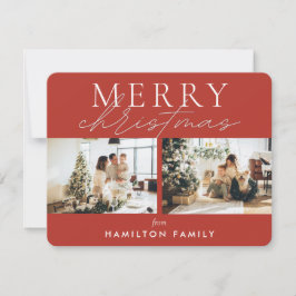 Chic Script Calligraphy God jul Two Photo Anteckningskort