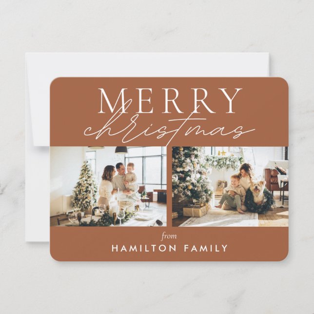 Chic Script Calligraphy God jul Two Photo Anteckningskort (Framsida)