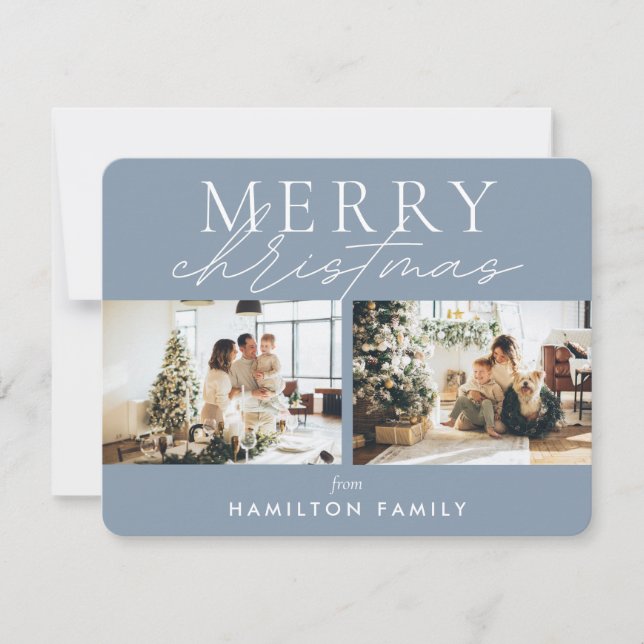 Chic Script Calligraphy God jul Two Photo Anteckningskort (Framsida)