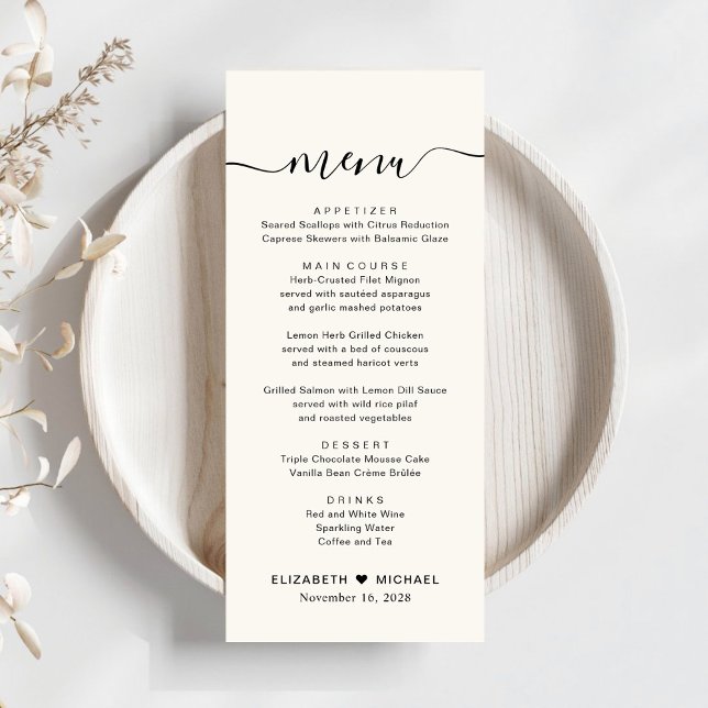 Chic Script Cream Bröllopsmottagning Meny (Skapare uppladdad)