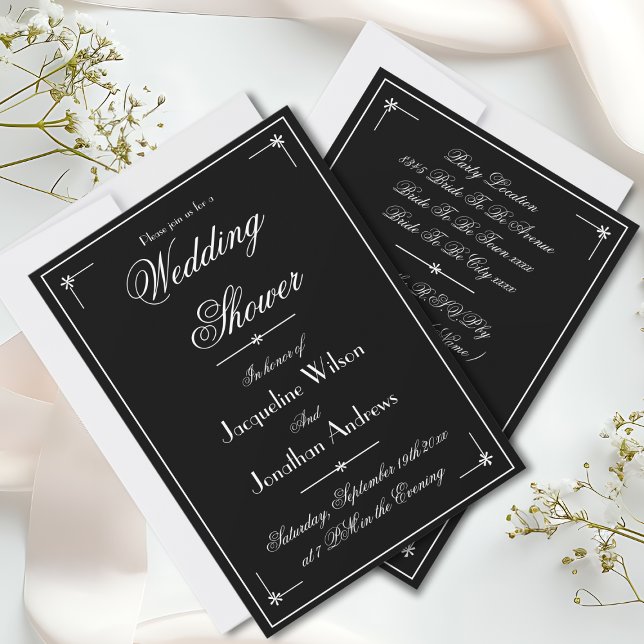 Chic Script Elegant Black & White-Möhippa Inbjudningar (Elegant Script, Chic Black & White Invitation for a Wedding Shower.)