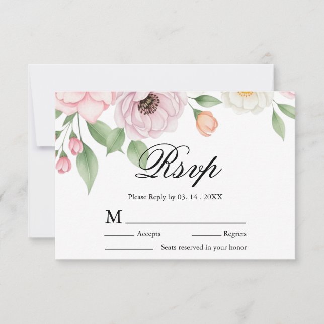 Chic Script Elegant Pastell Flerårig Rosen Bröllop OSA Kort (Framsida)