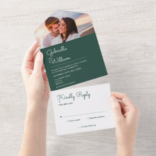 Chic Script Emerald Green Monogram Foto Bröllopsin