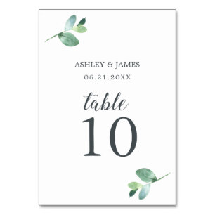 Chic Script Eucalyptus Foliage Minimal Bröllop Bordsnummer