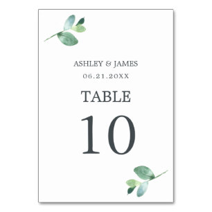 Chic Script Eucalyptus Foliage Minimal Bröllop Bordsnummer