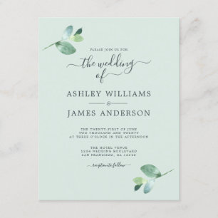 Chic Script Eucalyptus Foliage Minimal Bröllop Inbjudningar