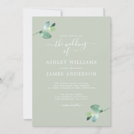 Chic Script Eucalyptus Foliage Minimal Bröllop Inbjudningar