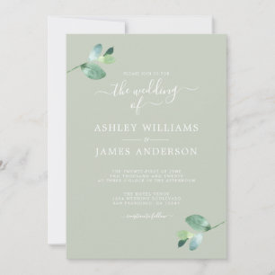Chic Script Eucalyptus Foliage Minimal Bröllop Inbjudningar