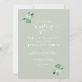 Chic Script Eucalyptus Foliage Minimal Bröllop Inbjudningar