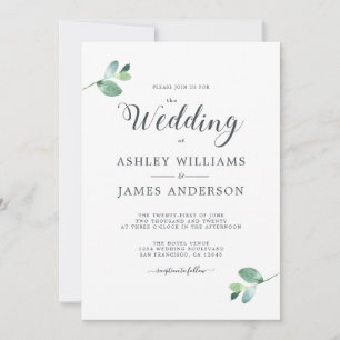 Chic Script Eucalyptus Foliage Minimal Bröllop Inbjudningar
