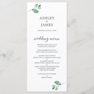 Chic Script Eucalyptus Foliage Minimal Bröllop Meny