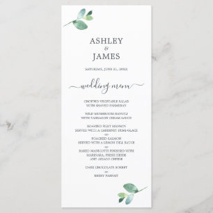 Chic Script Eucalyptus Foliage Minimal Bröllop Meny
