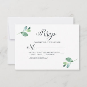 Chic Script Eucalyptus Foliage Minimal Bröllop OSA Kort