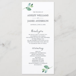 Chic Script Eucalyptus Foliage Minimal Bröllop Program