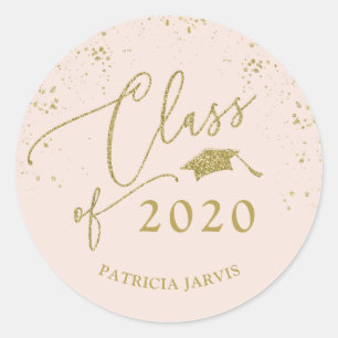 Chic Script Examen Festive Guld Glitter Runt Klistermärke