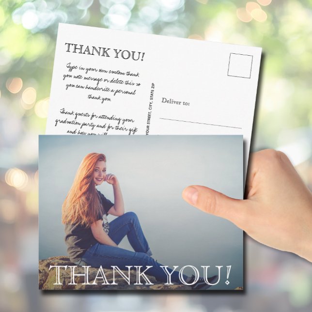 Chic Script Examen Foto Tack Vykort (Graduation photo thank you postcards)