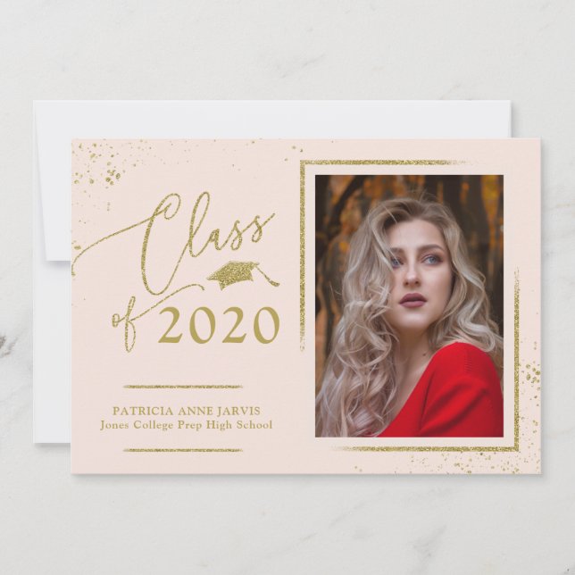 Chic Script Examen Meddelande Guld Glitter Foto Inbjudningar (Framsida)