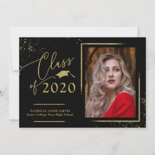Chic Script Examen Meddelande Guld Glitter Foto Inbjudningar