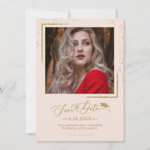 Chic Script Examenstårtor Spara Datum Guld Glitter Inbjudningar