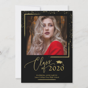 Chic Script Examenstillkännagivande Guld Glitter Inbjudningar