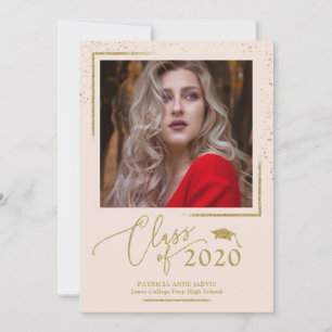Chic Script Examenstillkännagivande Guld Glitter Inbjudningar