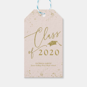 Chic Script Examenstillkännagivande Guld Glitter Presentetikett