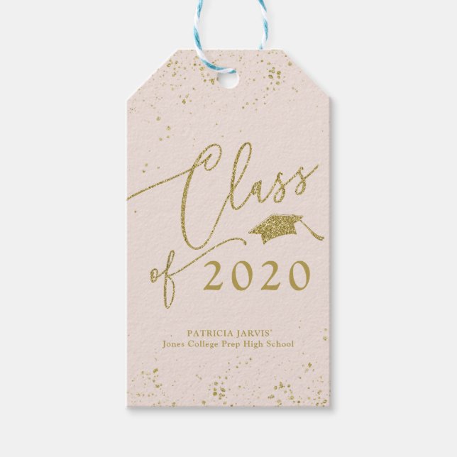 Chic Script Examenstillkännagivande Guld Glitter Presentetikett (Framsidan)