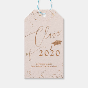 Chic Script Examenstillkännagivande Rosa Guld Glit Presentetikett