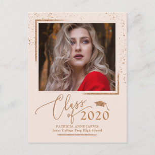 Chic Script Examenstillkännande Rosa Guld Glitter Vykort