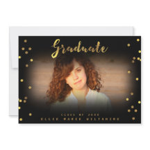 Chic Script Faux Gold Foil Confetti Student Photo
