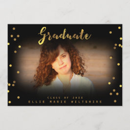Chic Script Faux Gold Foil Confetti Student Photo Inbjudningar