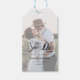 Chic Script Faux Vellum Effect Photo Save Date Presentetikett