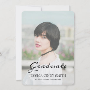 Chic Script Faux Vellum Effect Photo Studenten Inbjudningar