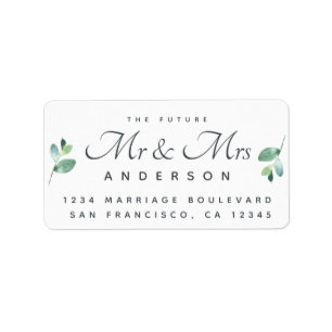 Chic Script Foliage Future, fru Bröllop Adress Adressetikett