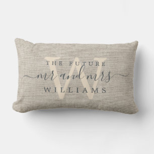 Chic Script Future Monogram Beige Linen Lumbarkudde