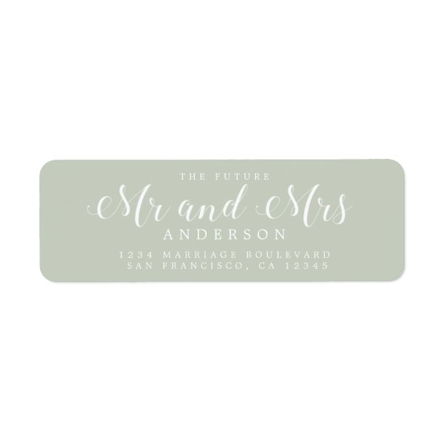 Chic Script Future Mr Mrs Bröllopsreturadress Returadress Etikett (Framsidan)