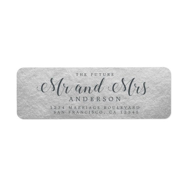 Chic Script Future Mr Mrs Bröllopsreturadress Returadress Etikett (Framsidan)